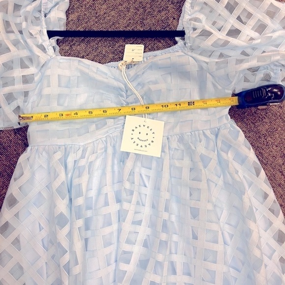 Baby Blue Checkered Puff Sleeve Mini Dress - Picture 6 of 8